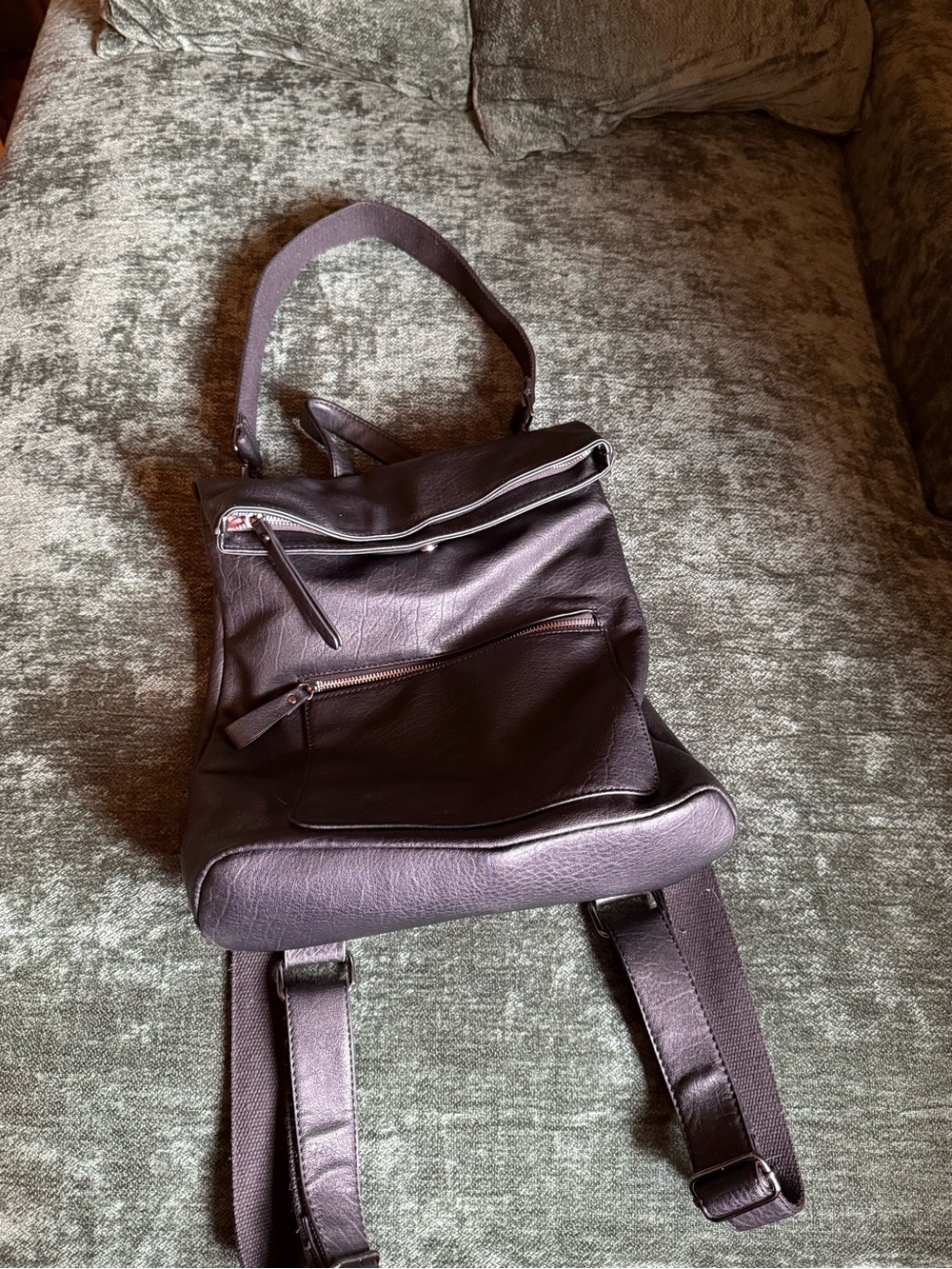 Leather Convertible Backpack - Black